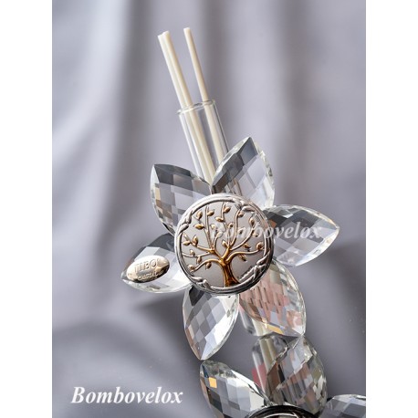 Profumatore fiore in cristallo con placca in argento albero della vita