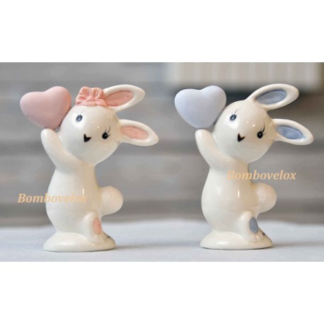 Coniglietto rosa con cuore h9,5cm